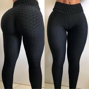 High-Waisted Black Textured Leggings